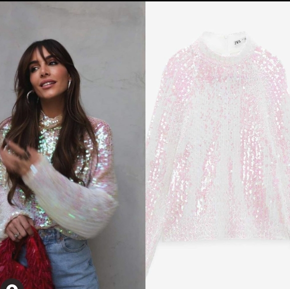 ZARA SEQUIN SWEATER High collar Bloggers favorite - Picture 2 of 16